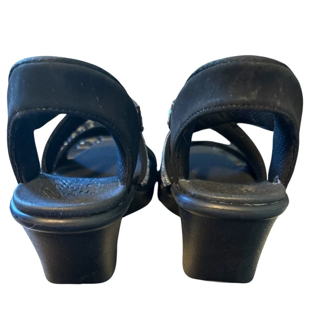 Skechers Cali Slip-ins Wedge Sandals Size 6 Womens Black Rhinestone Strappy‎